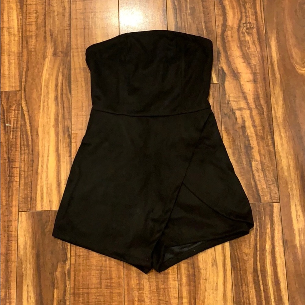 Black Strapless Wrap Romper
